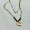 Colgante en Acero con Doble Cadena y Dije de Corazón Dorado