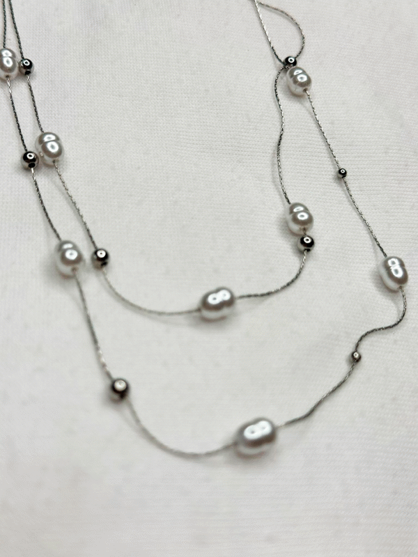 Collar Doble de Acero con Perlas