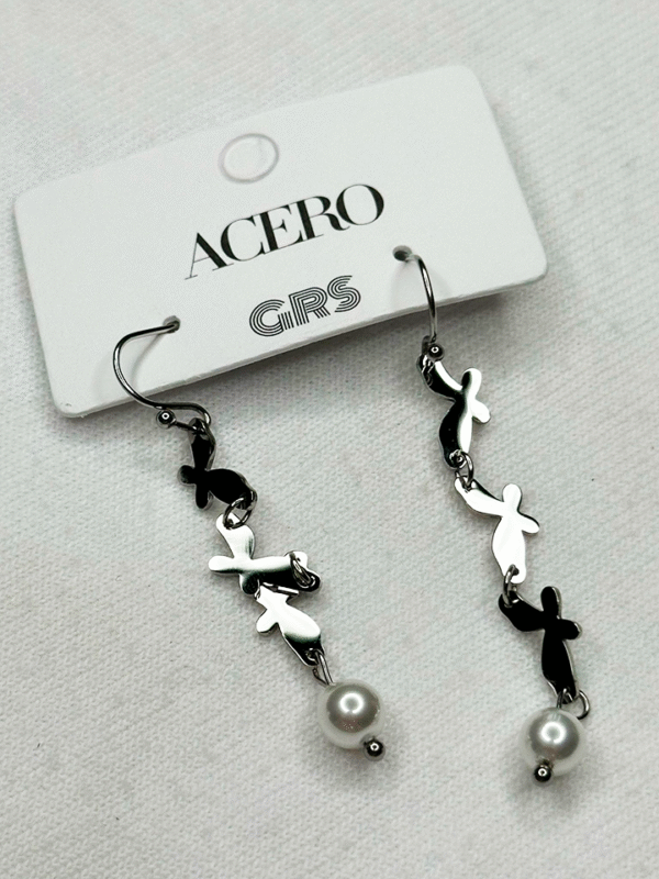 Pendientes de Acero con Mariposas y Perla