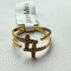 💎 Anillo Dorado con Brillantes y Diseño de Cruz – Elegancia con Luz Propia