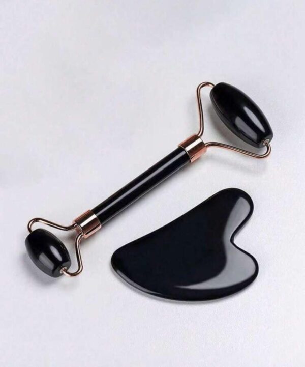 ✨ Set Facial de Masaje – RODILLO & GUA SHA de Piedra Negra o Blanca